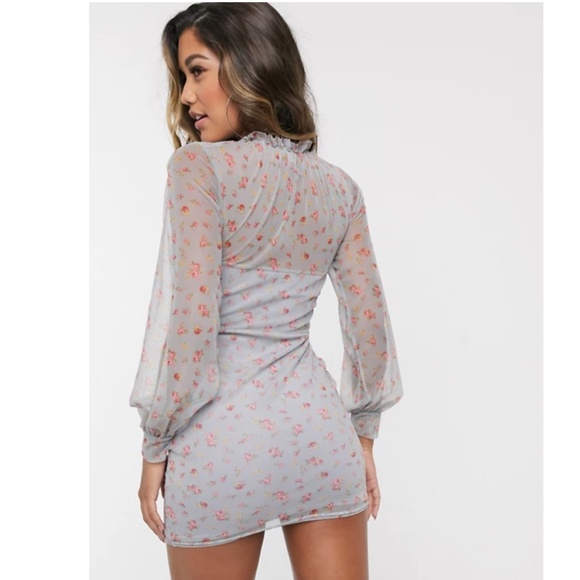 NEW ASOS Dobby Mesh Floral Print Mini Dress - Picture 3 of 13